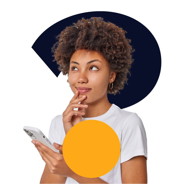 Image of a person smiling while interacting with social media icons